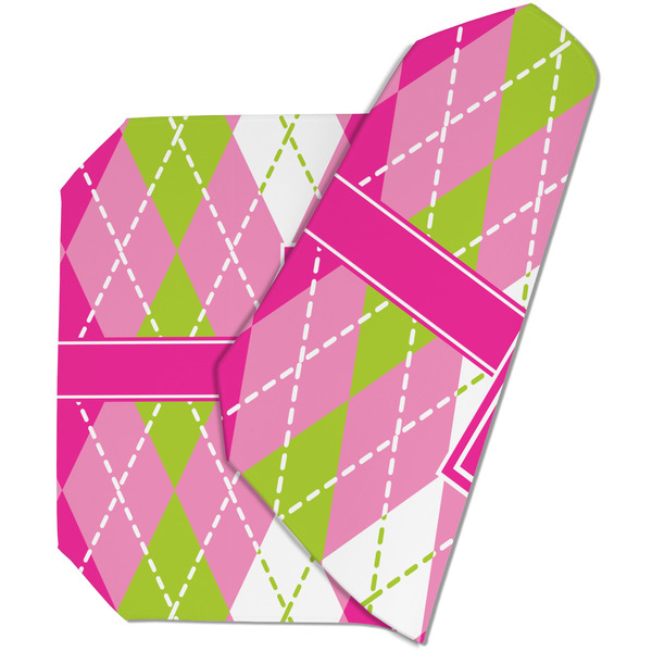 Custom Pink & Green Argyle Dining Table Mat - Octagon (Double-Sided) w/ Monogram