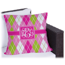 Pink & Green Argyle Outdoor Pillow - 16" (Personalized)