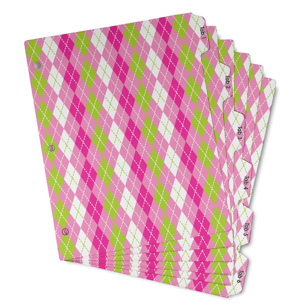 Custom Pink & Green Argyle Binder Tab Divider - Set of 6 (Personalized)