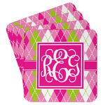 Pink & Green Argyle Paper Coasters w/ Monograms
