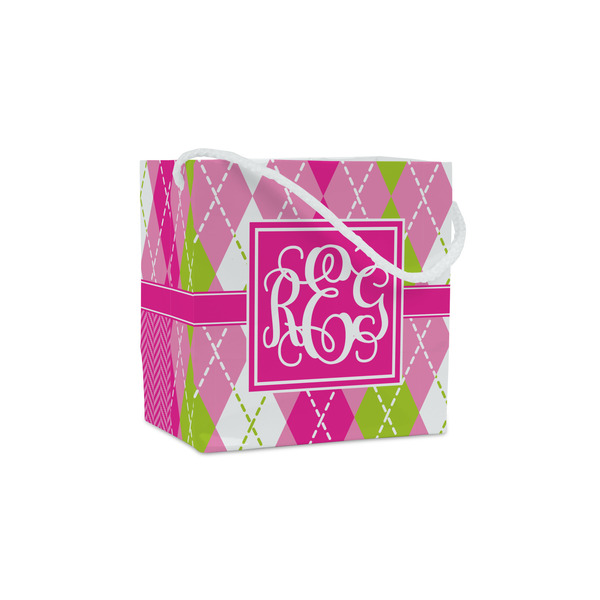 Custom Pink & Green Argyle Party Favor Gift Bags (Personalized)