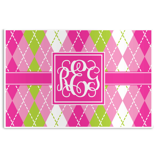 Custom Pink & Green Argyle Disposable Paper Placemats (Personalized)