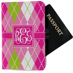 Pink & Green Argyle Passport Holder - Fabric (Personalized)