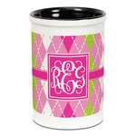 Pink & Green Argyle Ceramic Pencil Holders - Black