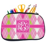 Pink & Green Argyle Neoprene Pencil Case - Medium w/ Monogram