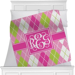 Pink & Green Argyle Minky Blanket - Twin / Full - 80"x60" - Single Sided (Personalized)