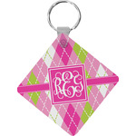 Pink & Green Argyle Diamond Plastic Keychain w/ Monogram