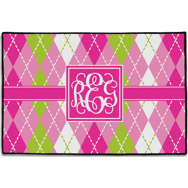 Custom Pink & Green Argyle Door Mat - 36"x24" (Personalized)