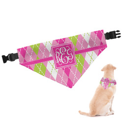 Pink & Green Argyle Dog Bandana - Medium (Personalized)