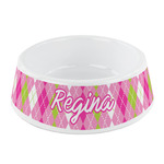 Pink & Green Argyle Plastic Dog Bowl - Small (Personalized)