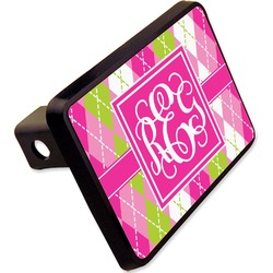 Pink & Green Argyle Rectangular Trailer Hitch Cover - 2" (Personalized)
