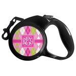 Pink & Green Argyle Retractable Dog Leash - Medium (Personalized)