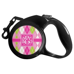 Pink & Green Argyle Retractable Dog Leash - Large (Personalized)