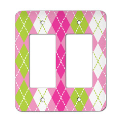 Pink & Green Argyle Rocker Style Light Switch Cover - Two Switch