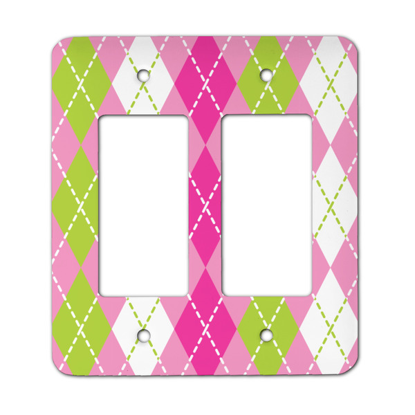 Custom Pink & Green Argyle Rocker Style Light Switch Cover - Two Switch