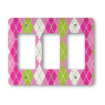 Pink & Green Argyle Rocker Style Light Switch Cover - Three Switch