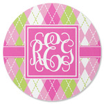 Pink & Green Argyle Round Rubber Backed Coaster (Personalized)