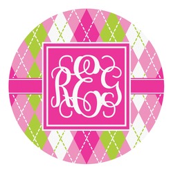 Pink & Green Argyle Round Decal - Large (Personalized)
