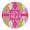 Pink & Green Argyle Round Linen Placemats - FRONT (Double Sided)