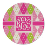 Pink & Green Argyle Round Linen Placemat - Single Sided (Personalized)