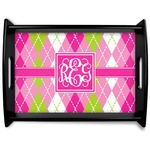 Pink & Green Argyle Black Wooden Tray - Large (Personalized)