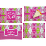 Pink & Green Argyle Set of 4 Glass Rectangular Appetizer / Dessert Plate (Personalized)