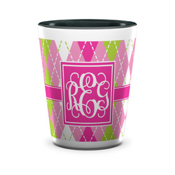 Pink & Green Argyle Ceramic Shot Glass - 1.5 oz - Two Tone - Single (Personalized)