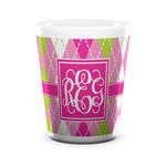 Pink & Green Argyle Ceramic Shot Glass - 1.5 oz - White - Set of 4 (Personalized)