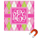 Pink & Green Argyle Square Car Magnet - 6" (Personalized)