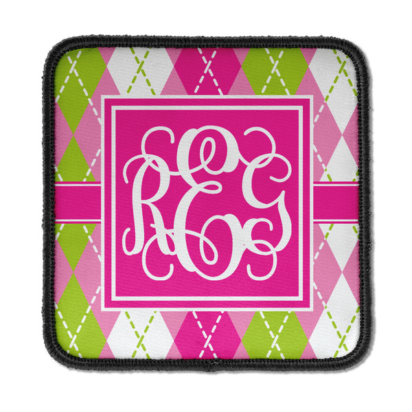 Custom Pink & Green Argyle Iron On Square Patch w/ Monogram