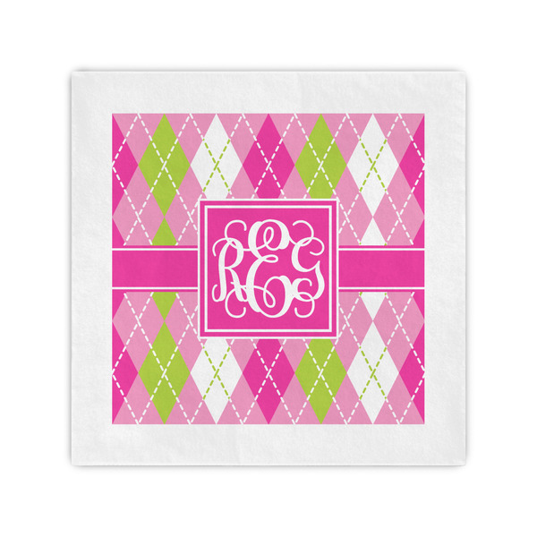 Custom Pink & Green Argyle Cocktail Napkins (Personalized)