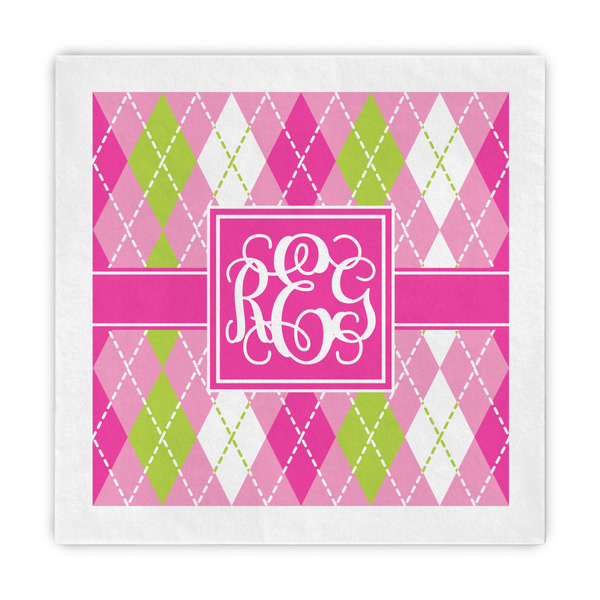 Custom Pink & Green Argyle Decorative Paper Napkins (Personalized)