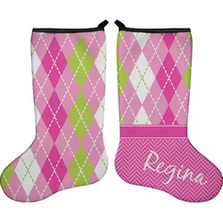 Pink & Green Argyle Holiday Stocking - Double-Sided - Neoprene (Personalized)