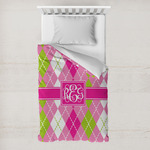 Pink & Green Argyle Toddler Duvet Cover w/ Monogram