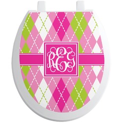 Pink & Green Argyle Toilet Seat Decal - Round (Personalized)