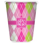 Pink & Green Argyle Waste Basket - Single Sided (White) (Personalized)