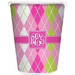 Pink & Green Argyle Waste Basket - Single Sided (White) (Personalized)