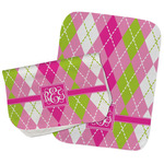 Pink & Green Argyle Burp Cloths - Fleece - Set of 2 w/ Monogram