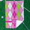Pink & Green Argyle Waffle Weave Golf Towel - In Context