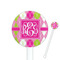 Pink & Green Argyle White Plastic 5.5" Stir Stick - Round - Closeup