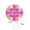 Pink & Green Argyle White Plastic 7" Stir Stick - Single Sided - Round - Front & Back