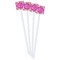 Pink & Green Argyle White Plastic Stir Stick - Double Sided - Square - Front