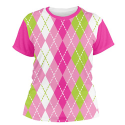 Pink & Green Argyle Women's Crew T-Shirt - Medium