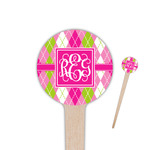 Pink & Green Argyle 4" Round Wooden Food Picks - Double Sided (Personalized)