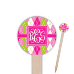 Pink & Green Argyle 6" Round Wooden Food Picks - Double Sided (Personalized)