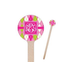 Pink & Green Argyle 6" Round Wooden Stir Sticks - Single Sided (Personalized)