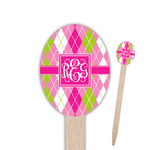 Pink & Green Argyle Oval Wooden Food Picks - Double Sided (Personalized)