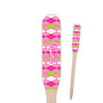 Pink & Green Argyle Paddle Wooden Food Picks - Double Sided (Personalized)