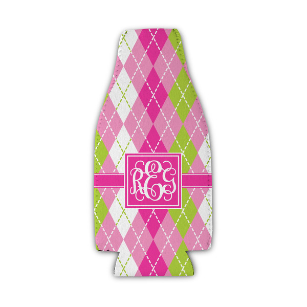 Custom Pink & Green Argyle Zipper Bottle Cooler (Personalized)