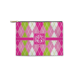 Pink & Green Argyle Zipper Pouch - Small - 8.5"x6" (Personalized)